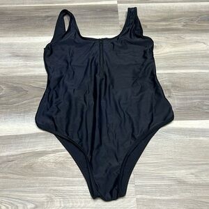 Black one piece zipper top  open back bathing suit size large